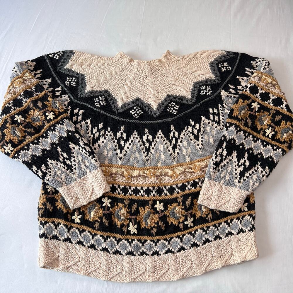 Jennifer & Company Vintage Cable Knit Sweater Women's Size Medium Black Brown